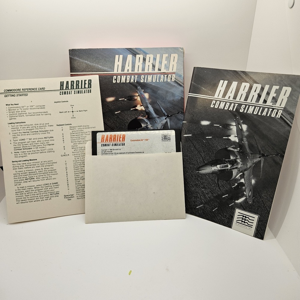 Harrier Combat Simulator Commodore 64/128 Complete Box Manual Mindscape Untested
